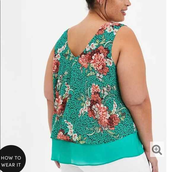 TORRID WOMEN'S GREEN FLORAL DOUBLE LAYER CHIFFON TANK SIZE 5X NWT - Picture 3 of 5